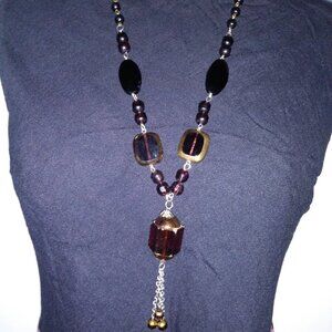 Costume Necklace Black Gold beaded long